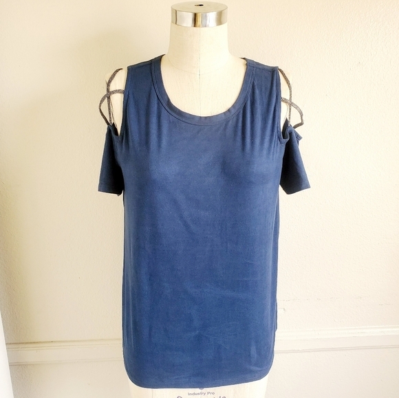 THML |‎ Teal Cold Shoulder  Top with Silver trim - Picture 1 of 7